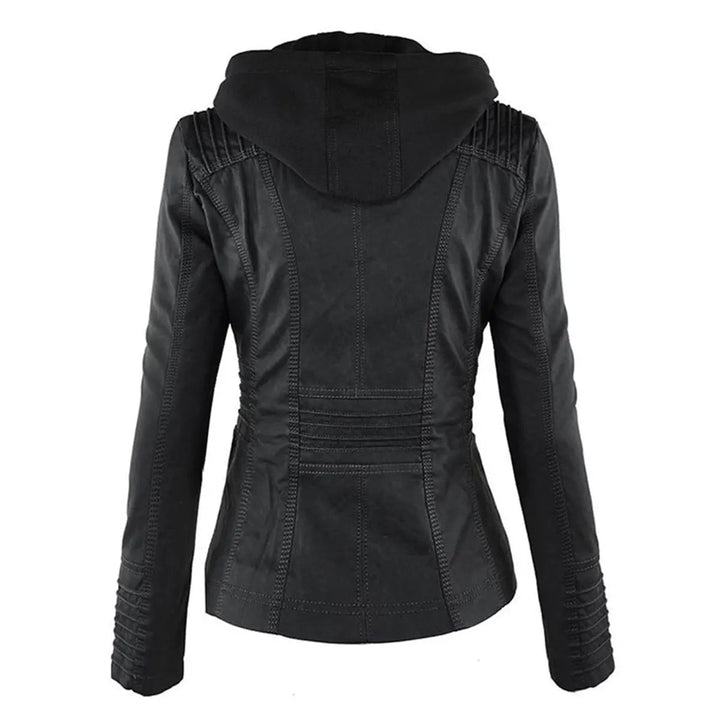 Women's Hooded Removable-Hood Faux Leather Biker Coat