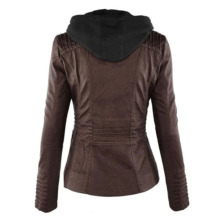 Women's Hooded Removable-Hood Faux Leather Biker Coat