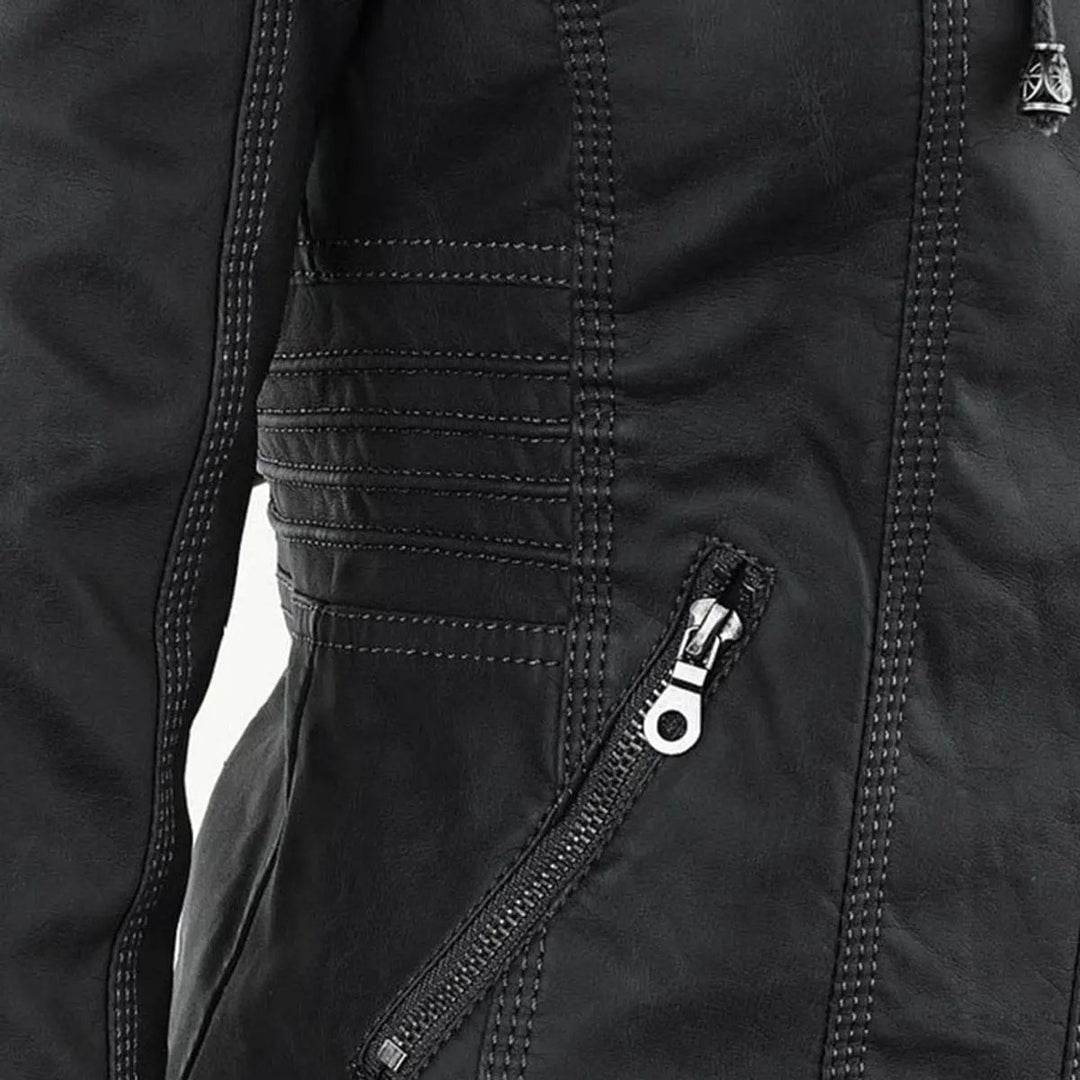 Women's Hooded Removable-Hood Faux Leather Biker Coat