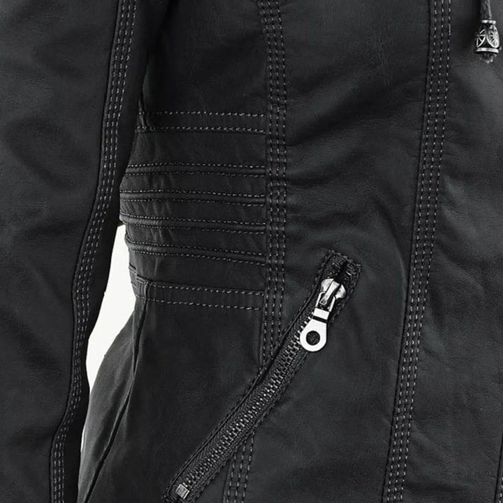 Women's Hooded Removable-Hood Faux Leather Biker Coat