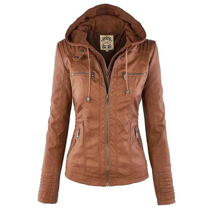 Women's Hooded Removable-Hood Faux Leather Biker Coat