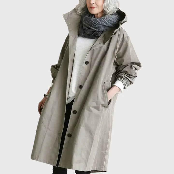 Women's Hooded Waterproof Relaxed-Fit Long Trench Coat