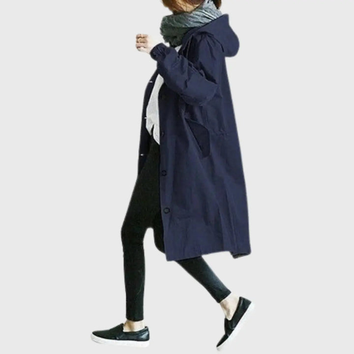 Women's Hooded Waterproof Relaxed-Fit Long Trench Coat
