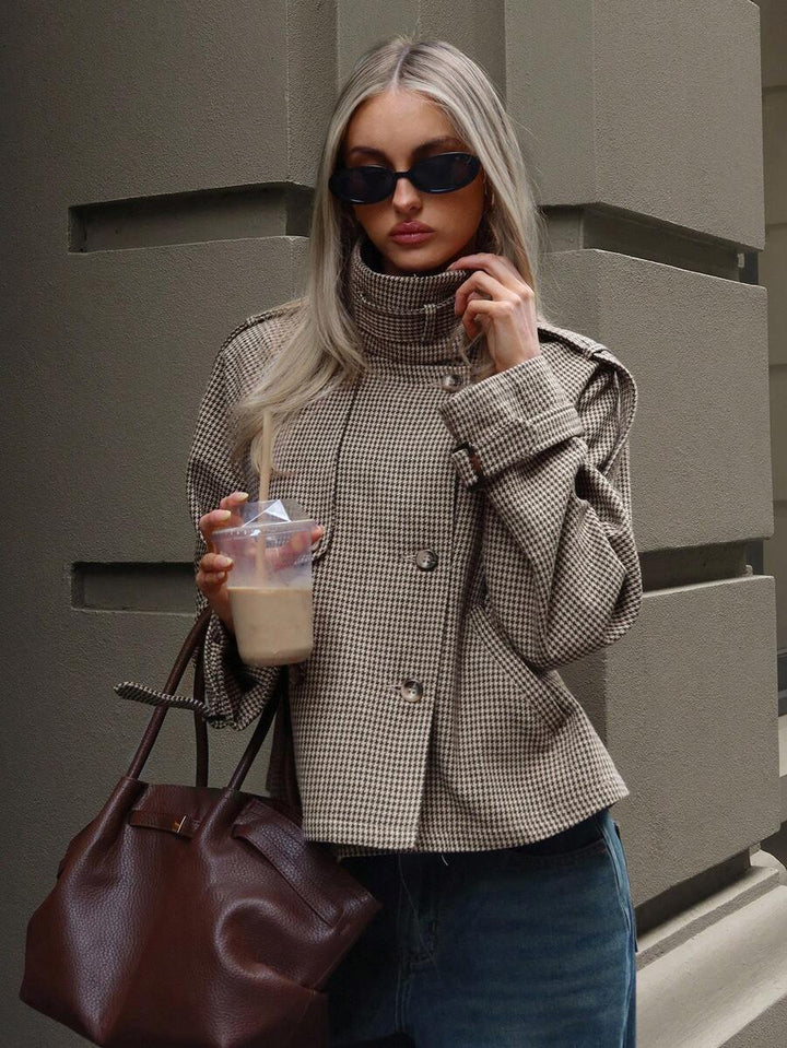 Women's Houndstooth Funnel Neck Jacket