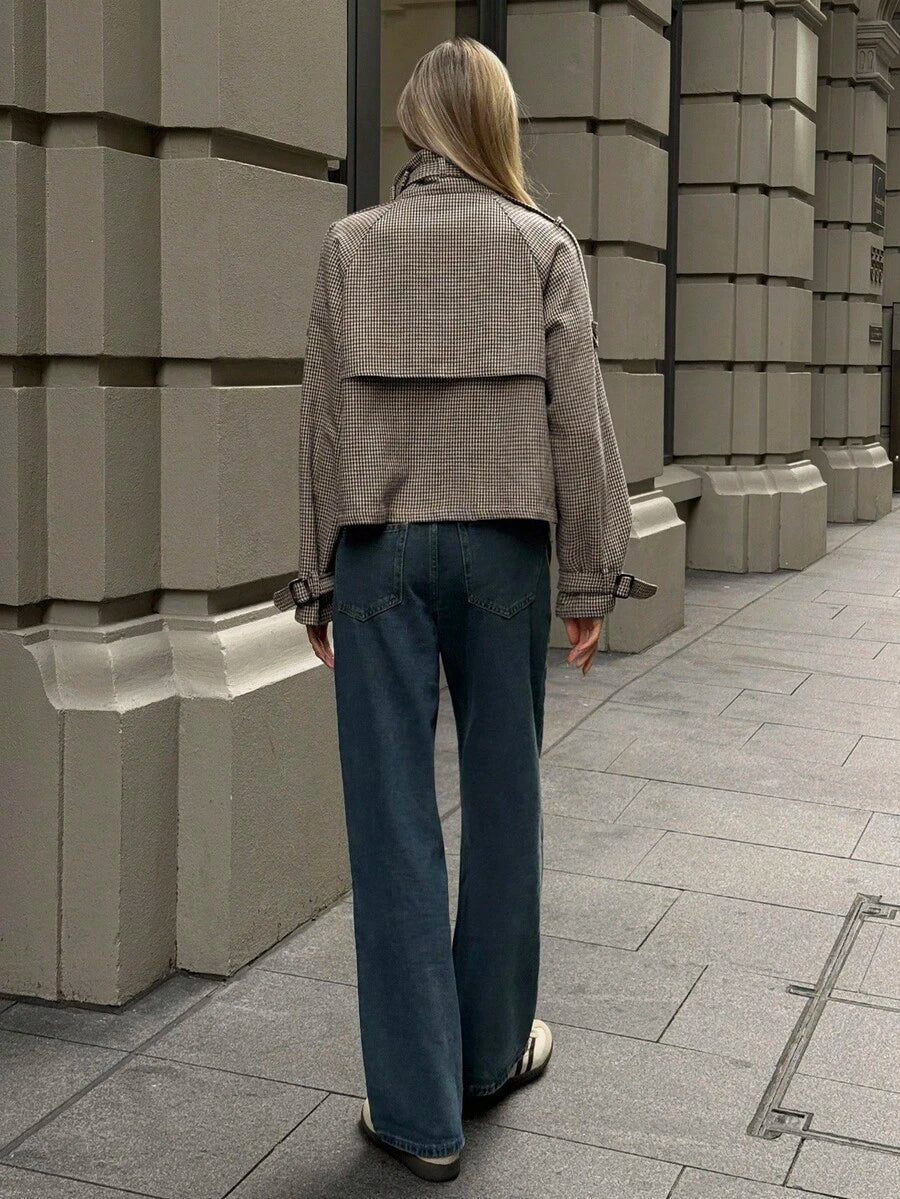 Women's Houndstooth Funnel Neck Jacket