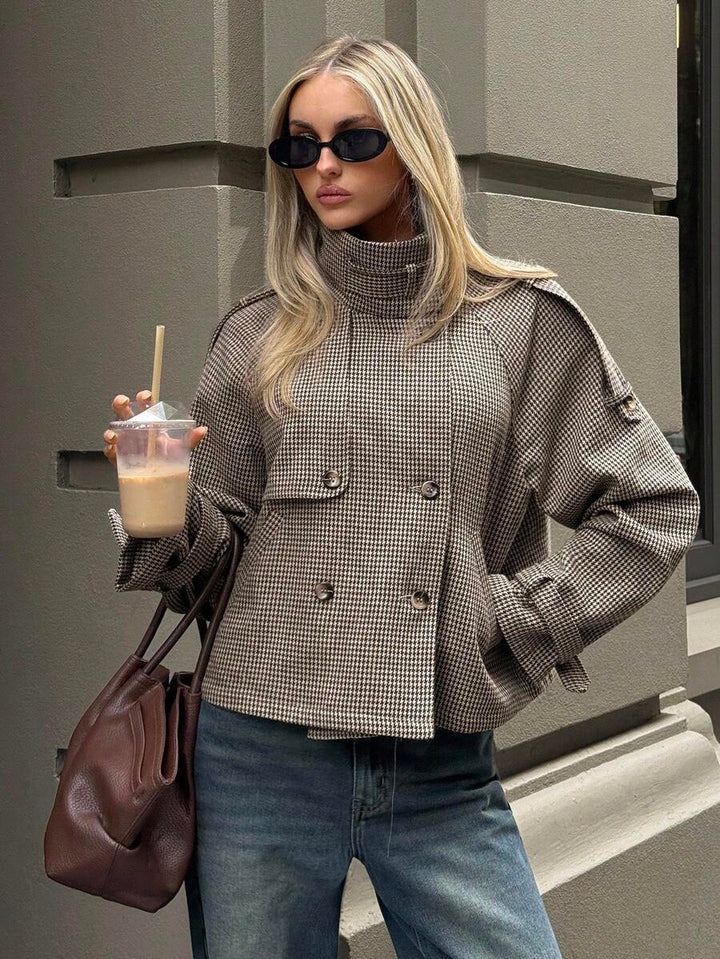 Women's Houndstooth Funnel Neck Jacket