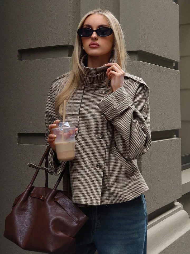 Women's Houndstooth Funnel Neck Jacket