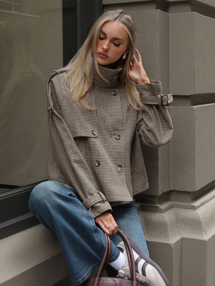 Women's Houndstooth Funnel Neck Jacket