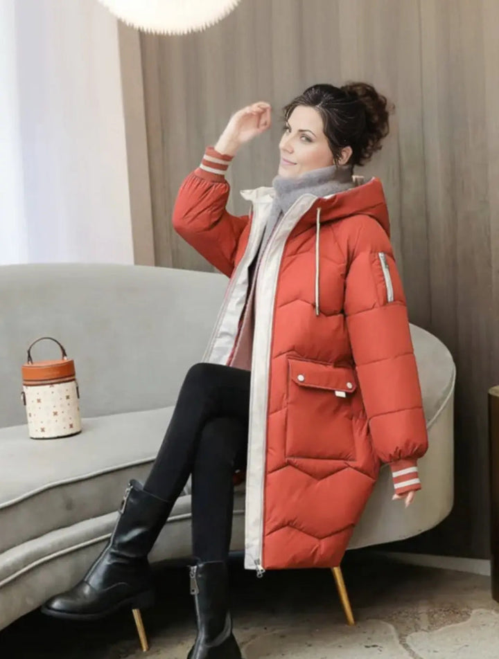 Women's Insulated Hooded Padded Mid-Length Winter Coat