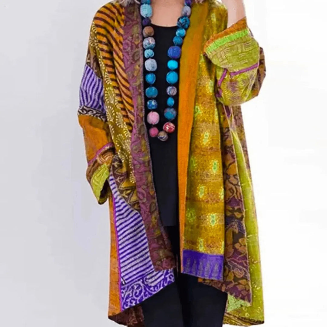 Women's Patchwork Open-Front Longline Cardigan