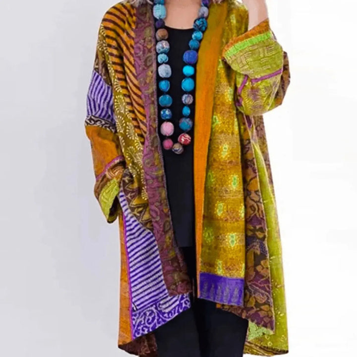 Women's Patchwork Open-Front Longline Cardigan