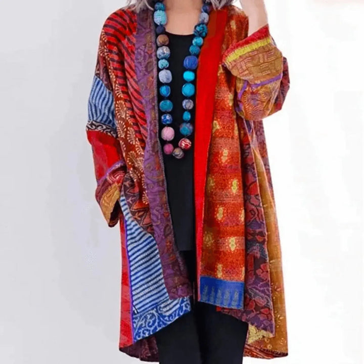 Women's Patchwork Open-Front Longline Cardigan