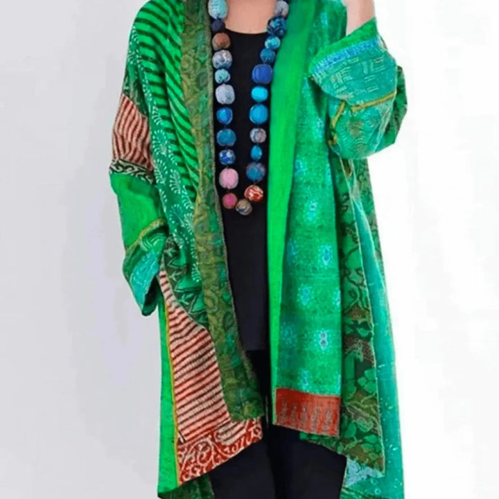 Women's Patchwork Open-Front Longline Cardigan