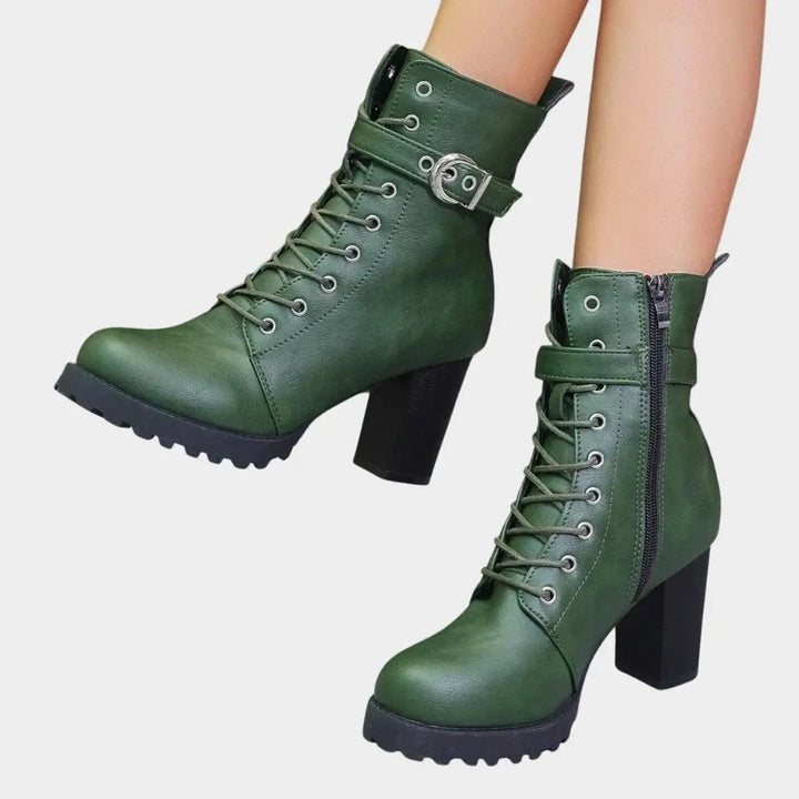 Women's Lace-Up Block Heel Buckle Strap Ankle Boots