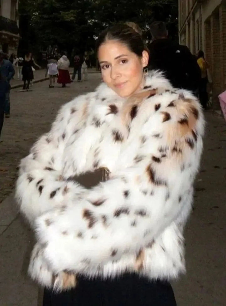Women's Leopard Print Faux Fur Coat for Ladies