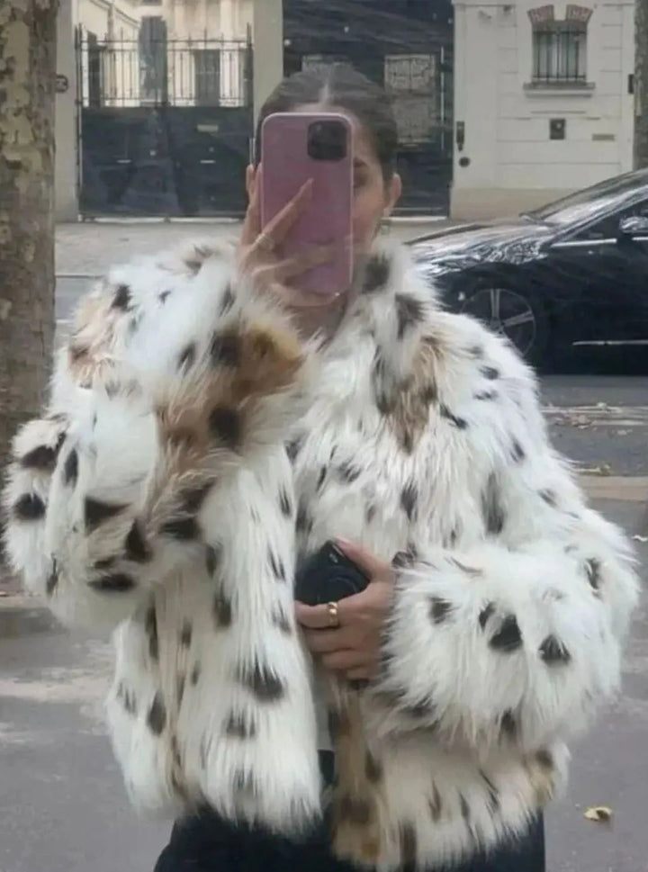 Women's Leopard Print Faux Fur Coat for Ladies