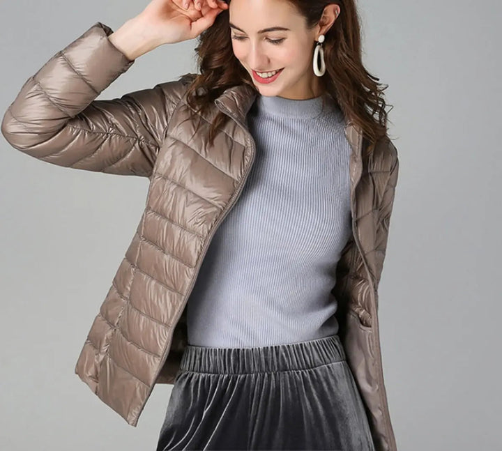 Women's Lightweight Quilted Puffer Coat Stand Collar Zip-Up