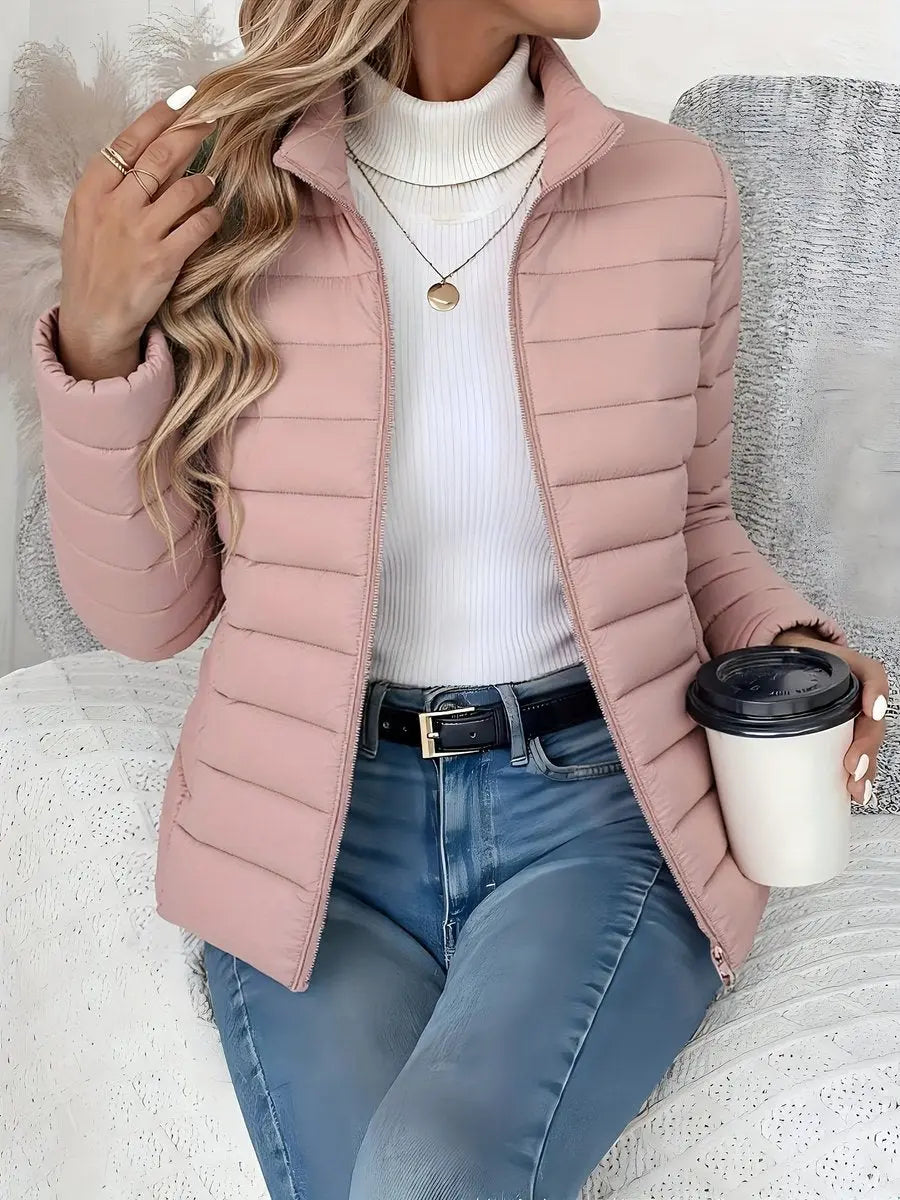Women's Lightweight Quilted Puffer Coat Stand Collar Zip-Up