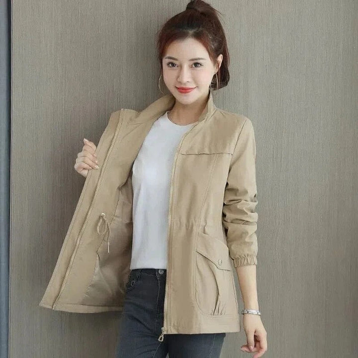 Oversized Cropped Bomber Jacket for Women in Khaki