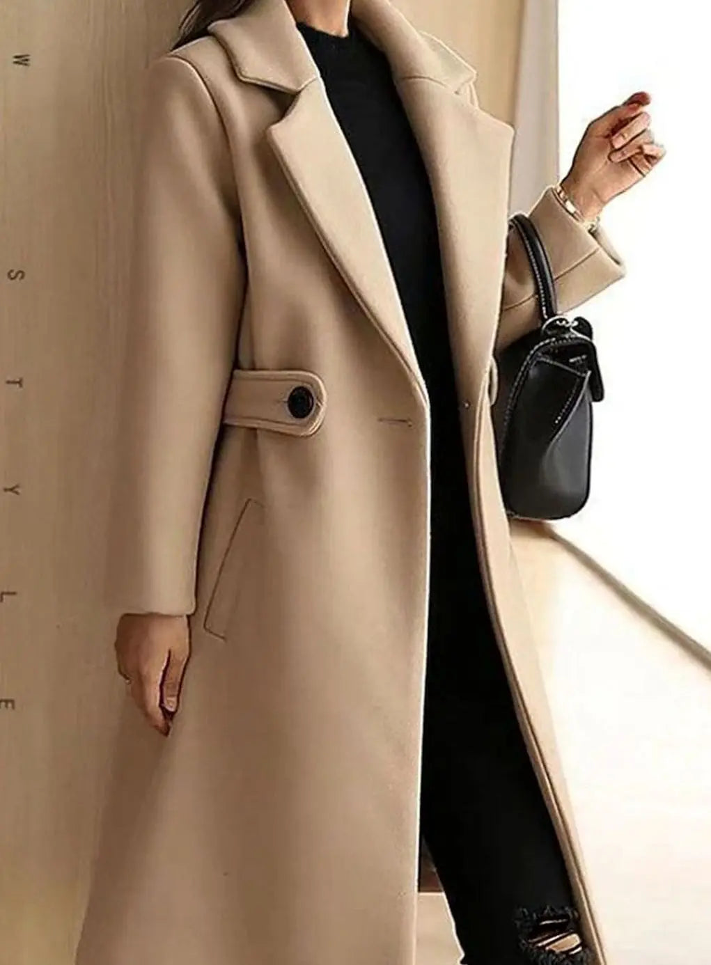 Women's Longline Belted Notch-Lapel Winter Coat
