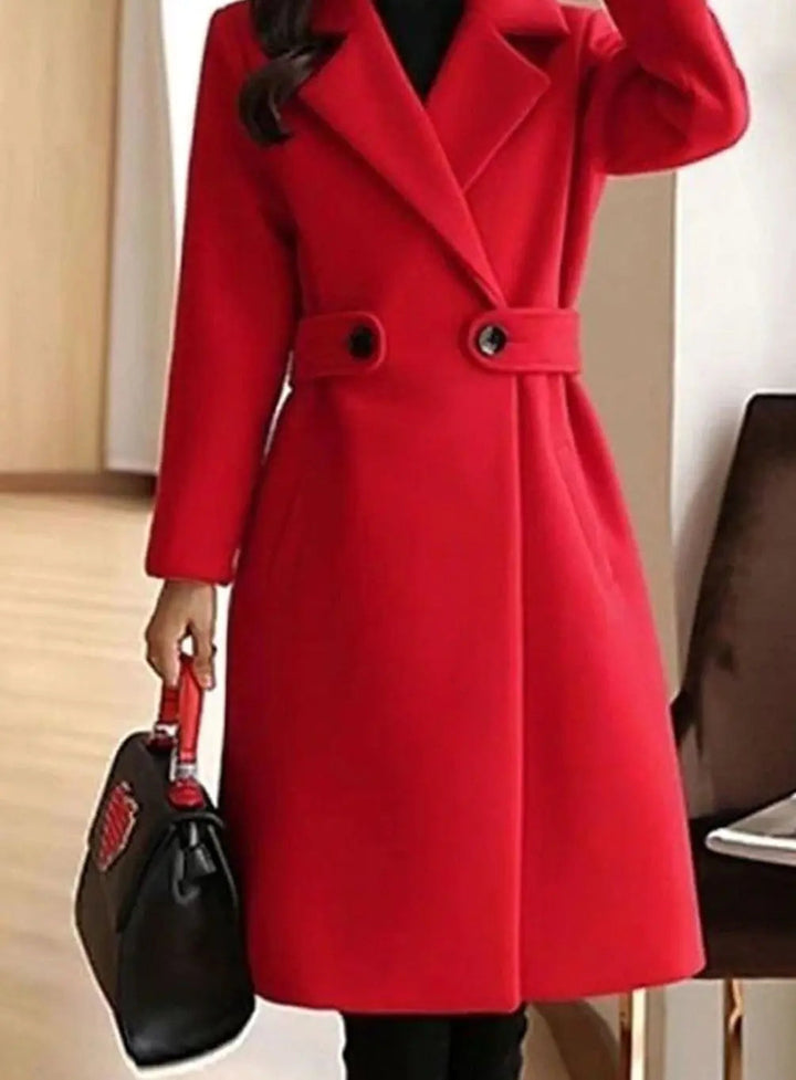 Women's Longline Belted Notch-Lapel Winter Coat