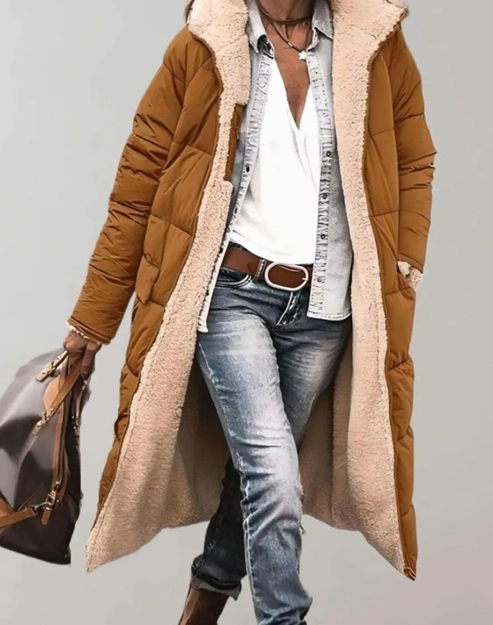 Women's Longline Fleece-Lined Hooded Quilted Coat