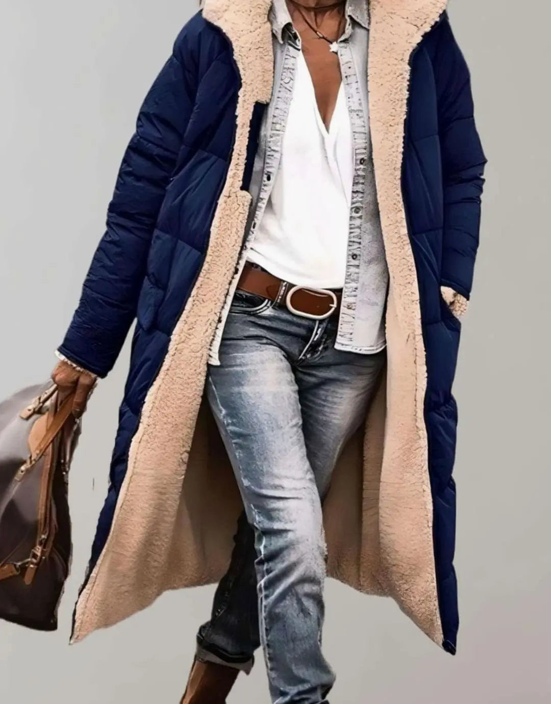 Women's Longline Fleece-Lined Hooded Quilted Coat