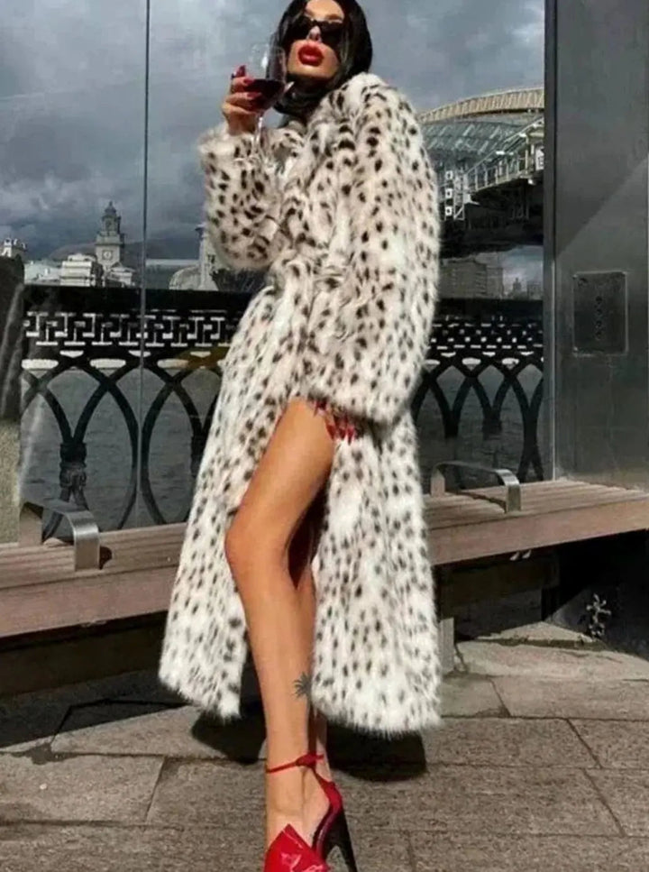 Women's Longline Leopard Print Faux Fur Coat