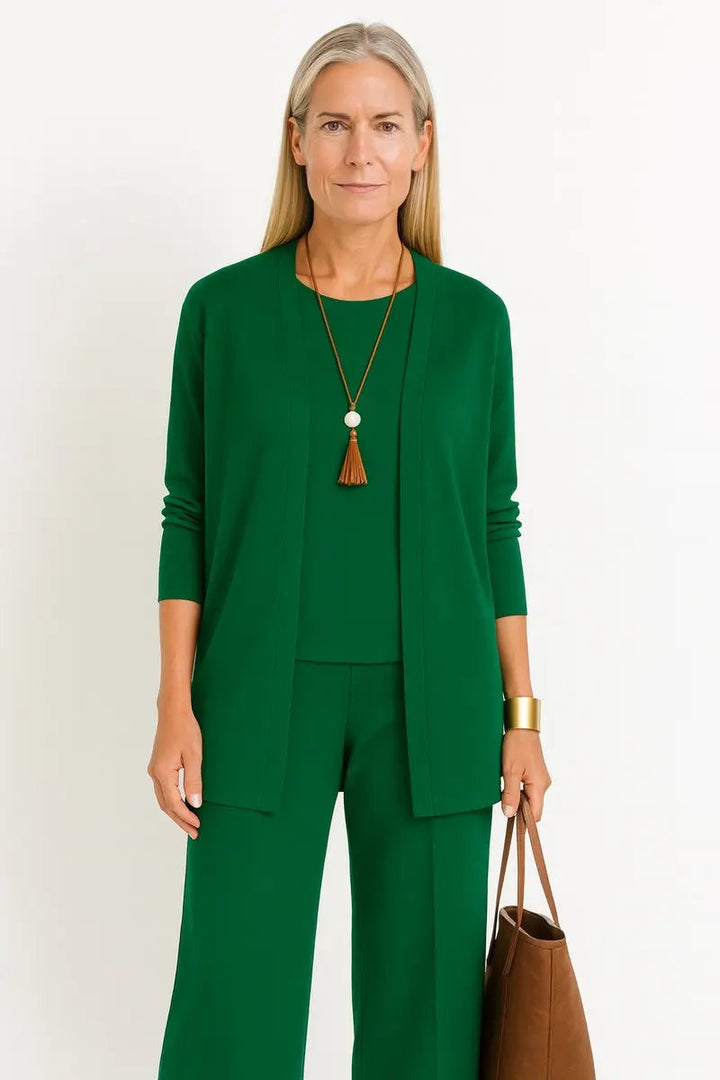 Women's Longline Open-Front Cardigan Wide-Leg Trouser 3-Piece Set