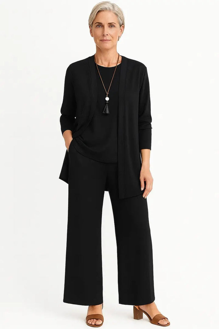 Women's Longline Open-Front Cardigan Wide-Leg Trouser 3-Piece Set