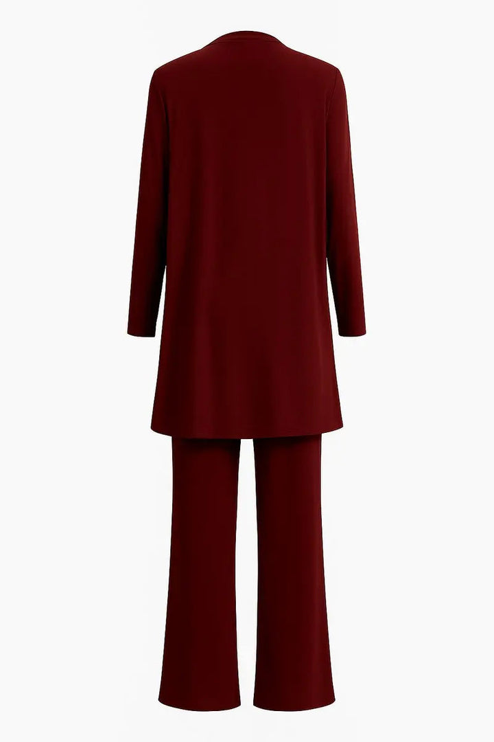 Women's Longline Open-Front Cardigan Wide-Leg Trouser 3-Piece Set