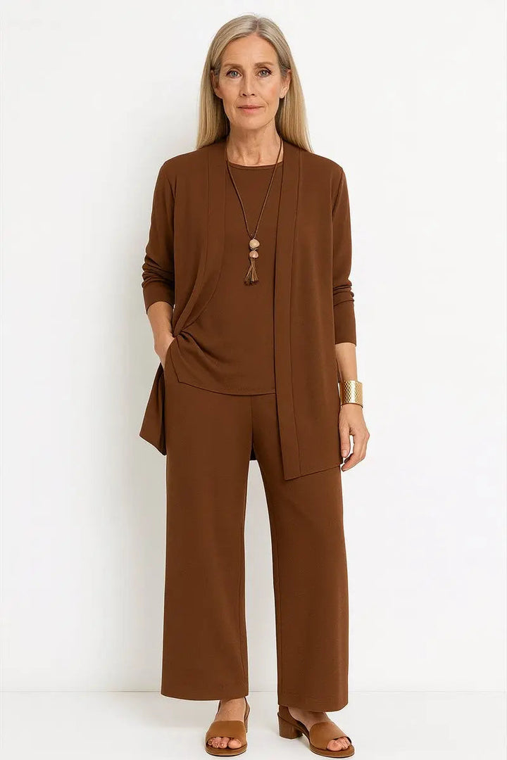 Women's Longline Open-Front Cardigan Wide-Leg Trouser 3-Piece Set
