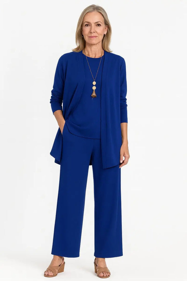 Women's Longline Open-Front Cardigan Wide-Leg Trouser 3-Piece Set