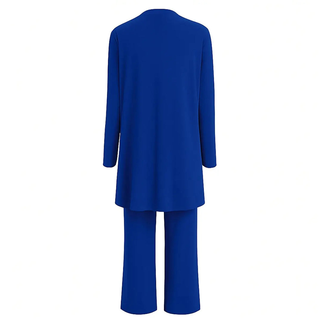 Women's Longline Open-Front Cardigan Wide-Leg Trouser 3-Piece Set