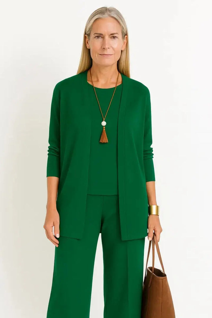 Women's Longline Open-Front Cardigan Wide-Leg Trouser 3-Piece Set