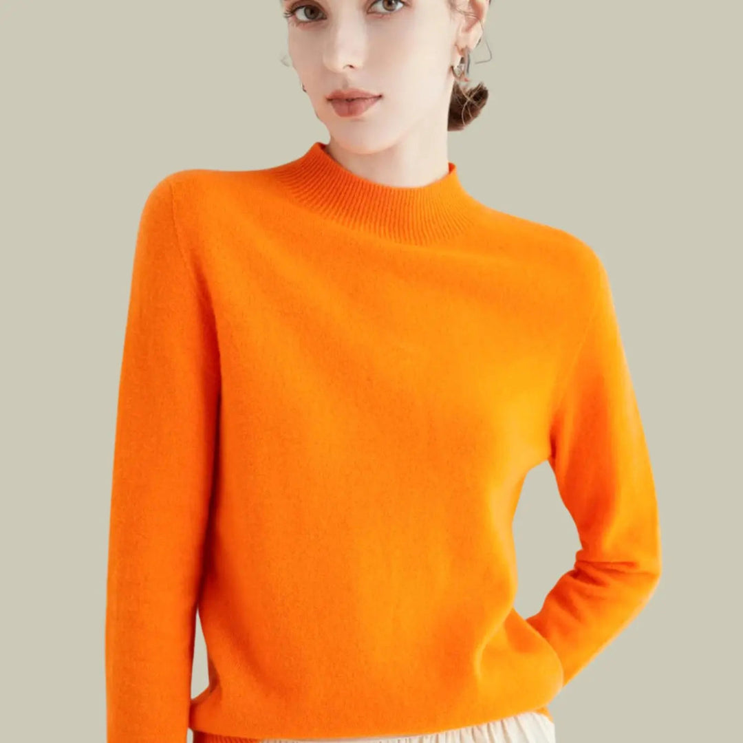 Women's Merino Wool Sweaters Mock-Neck Long-Sleeve Knit Jumper