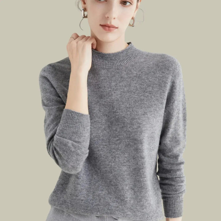 Women's Merino Wool Sweaters Mock-Neck Long-Sleeve Knit Jumper