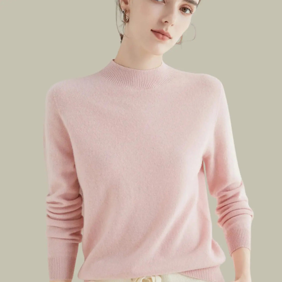 Women's Merino Wool Sweaters Mock-Neck Long-Sleeve Knit Jumper