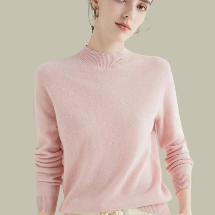 Women's Merino Wool Sweaters Mock-Neck Long-Sleeve Knit Jumper