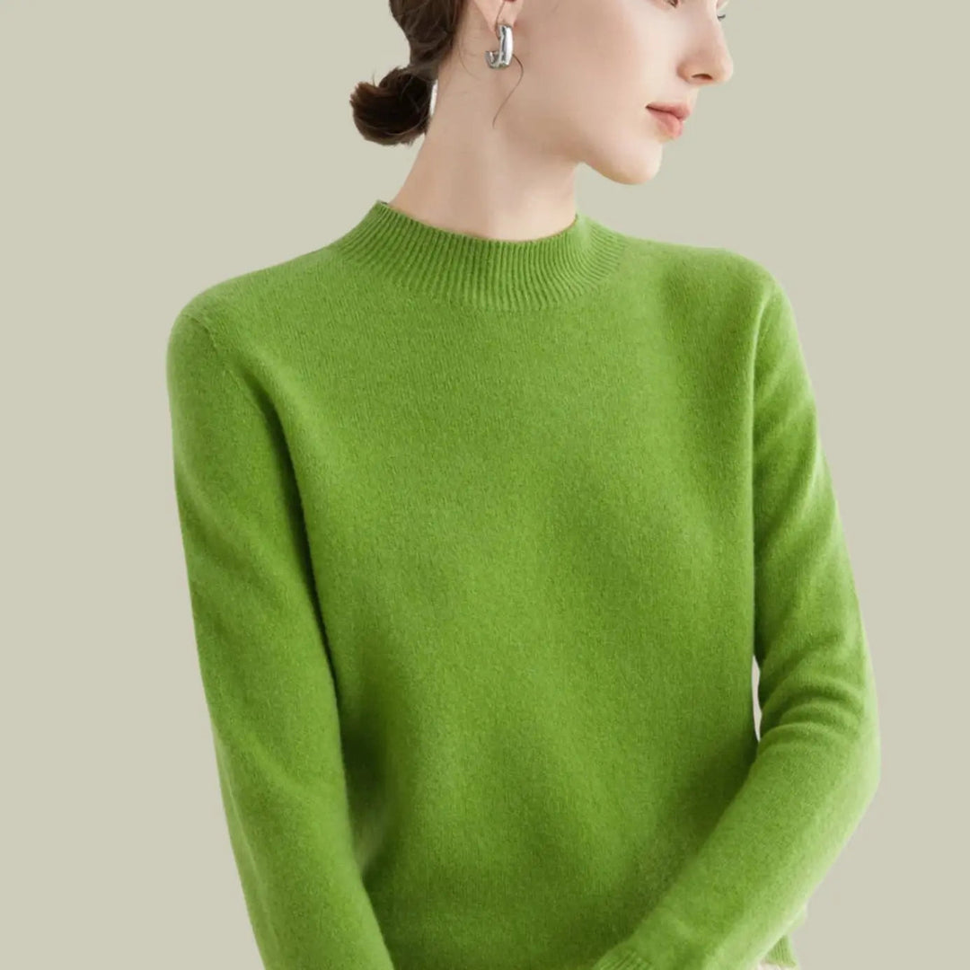 Women's Merino Wool Sweaters Mock-Neck Long-Sleeve Knit Jumper