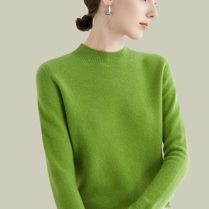 Women's Merino Wool Sweaters Mock-Neck Long-Sleeve Knit Jumper