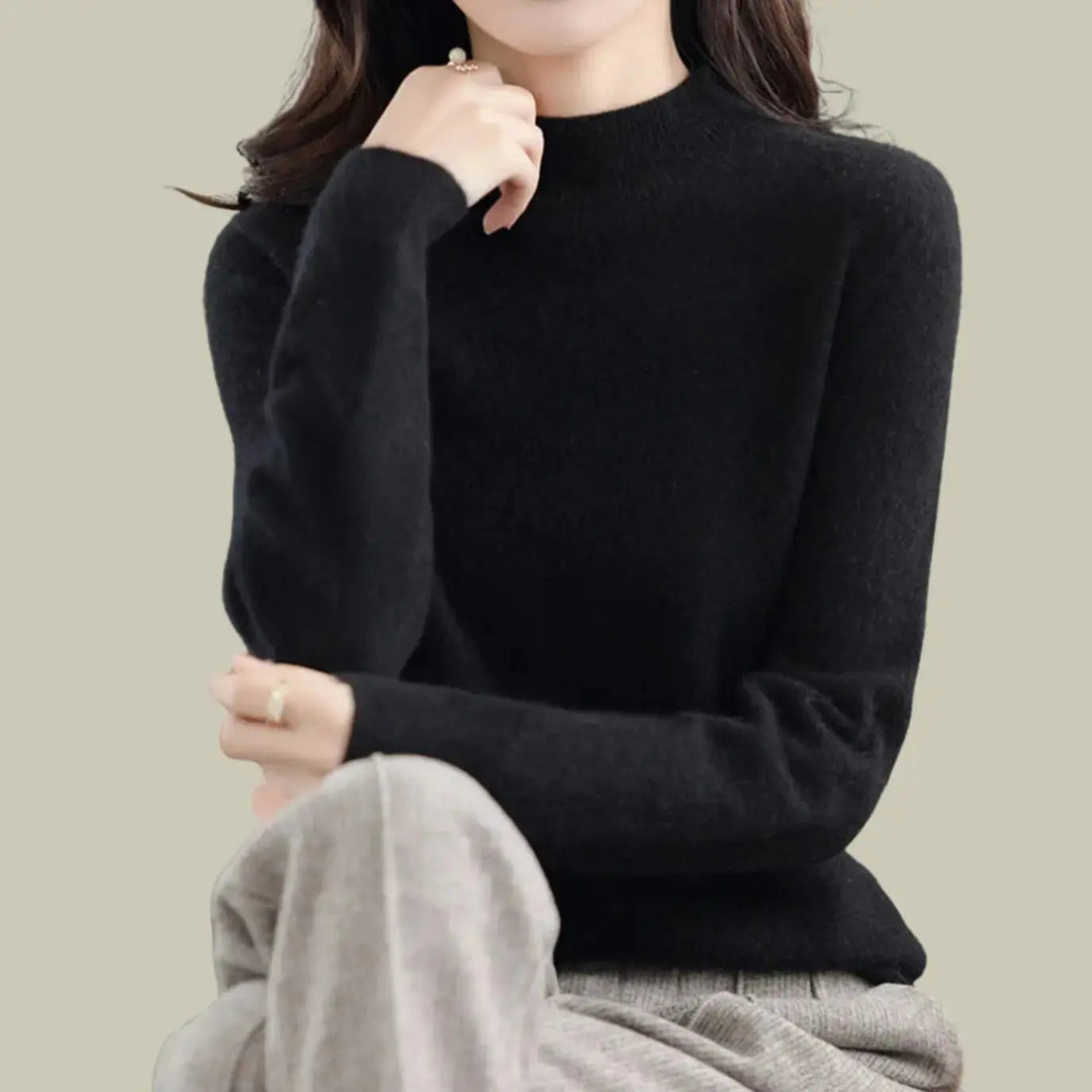 Women's Merino Wool Sweaters Mock-Neck Long-Sleeve Knit Jumper