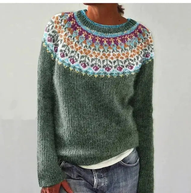 Women's Nordic Jumper Boat Neck Relaxed Fit Multicolour