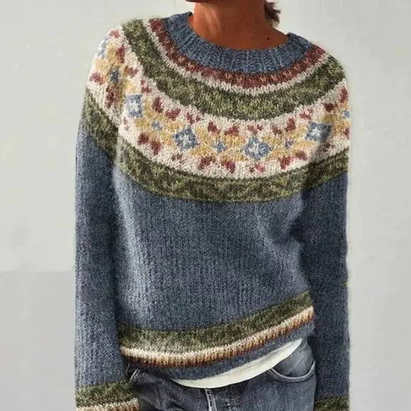 Women's Nordic Jumper Boat Neck Relaxed Fit Multicolour