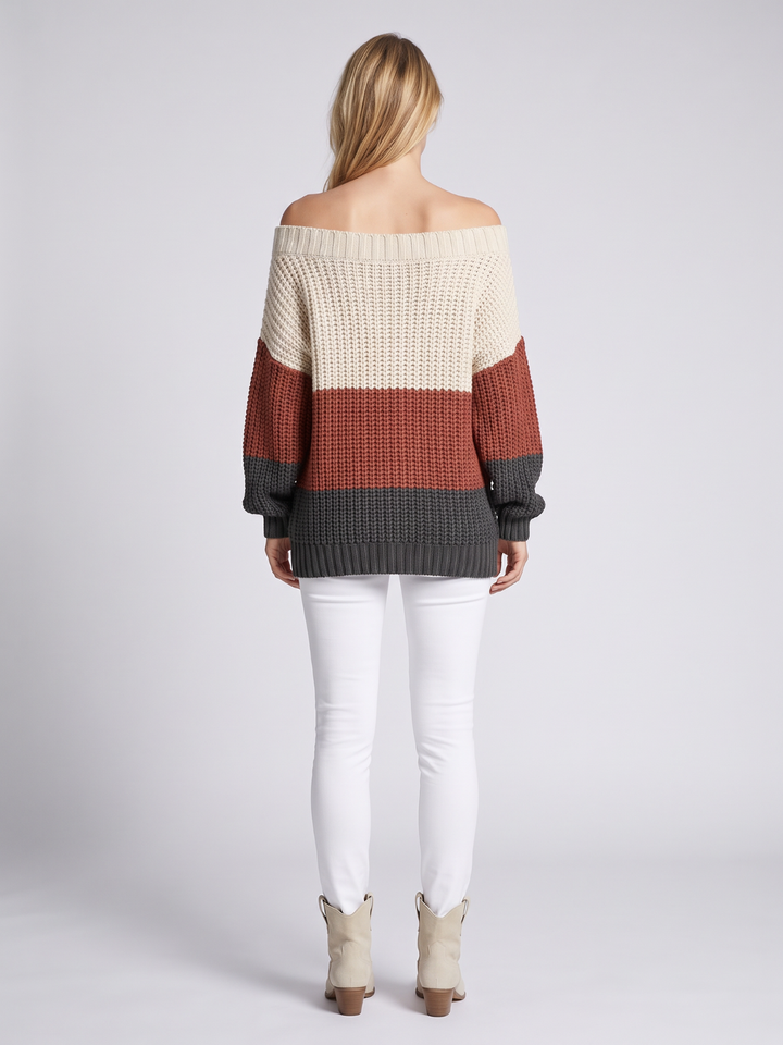 Women's Off-Shoulder Striped Knit Sweater