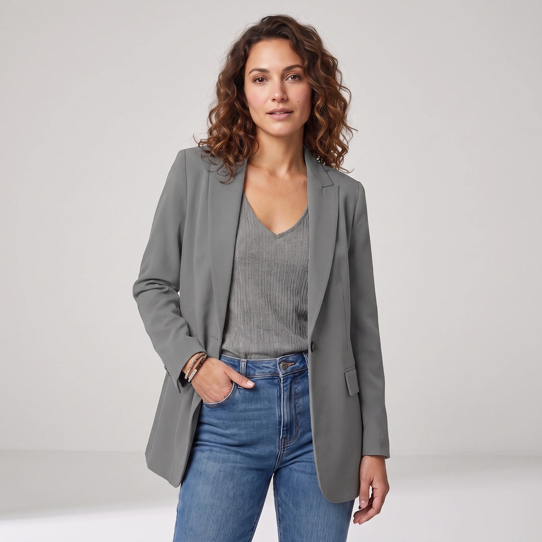 Women's Open Front Long Blazer with Tailored Fit