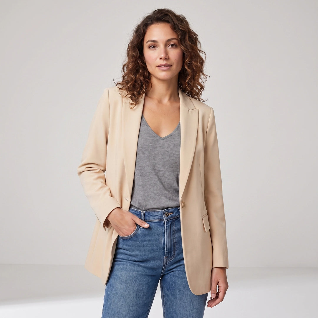 Women's Open Front Long Blazer with Tailored Fit