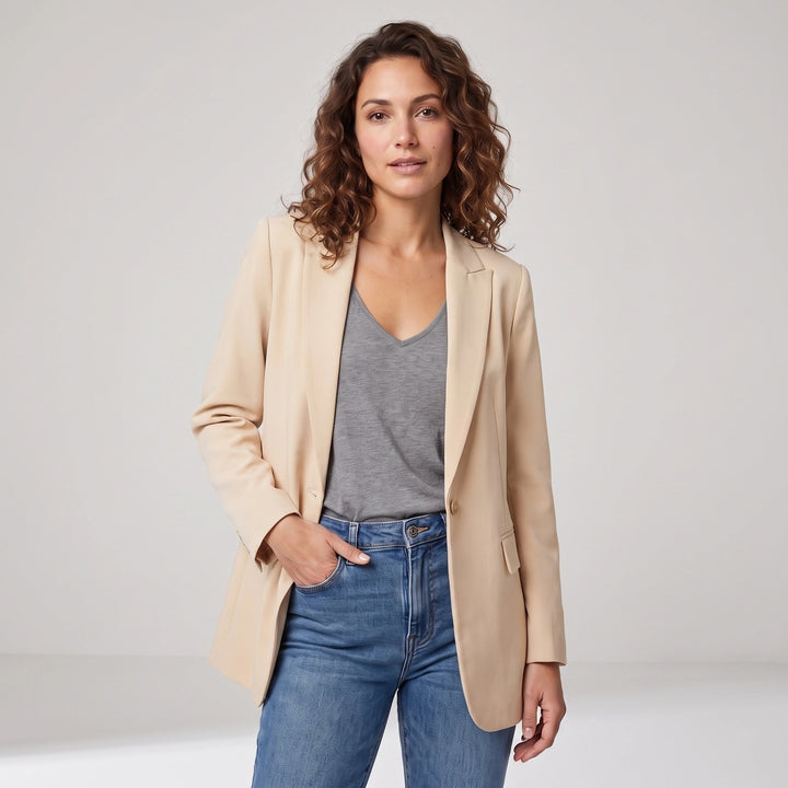 Women's Open Front Long Blazer with Tailored Fit