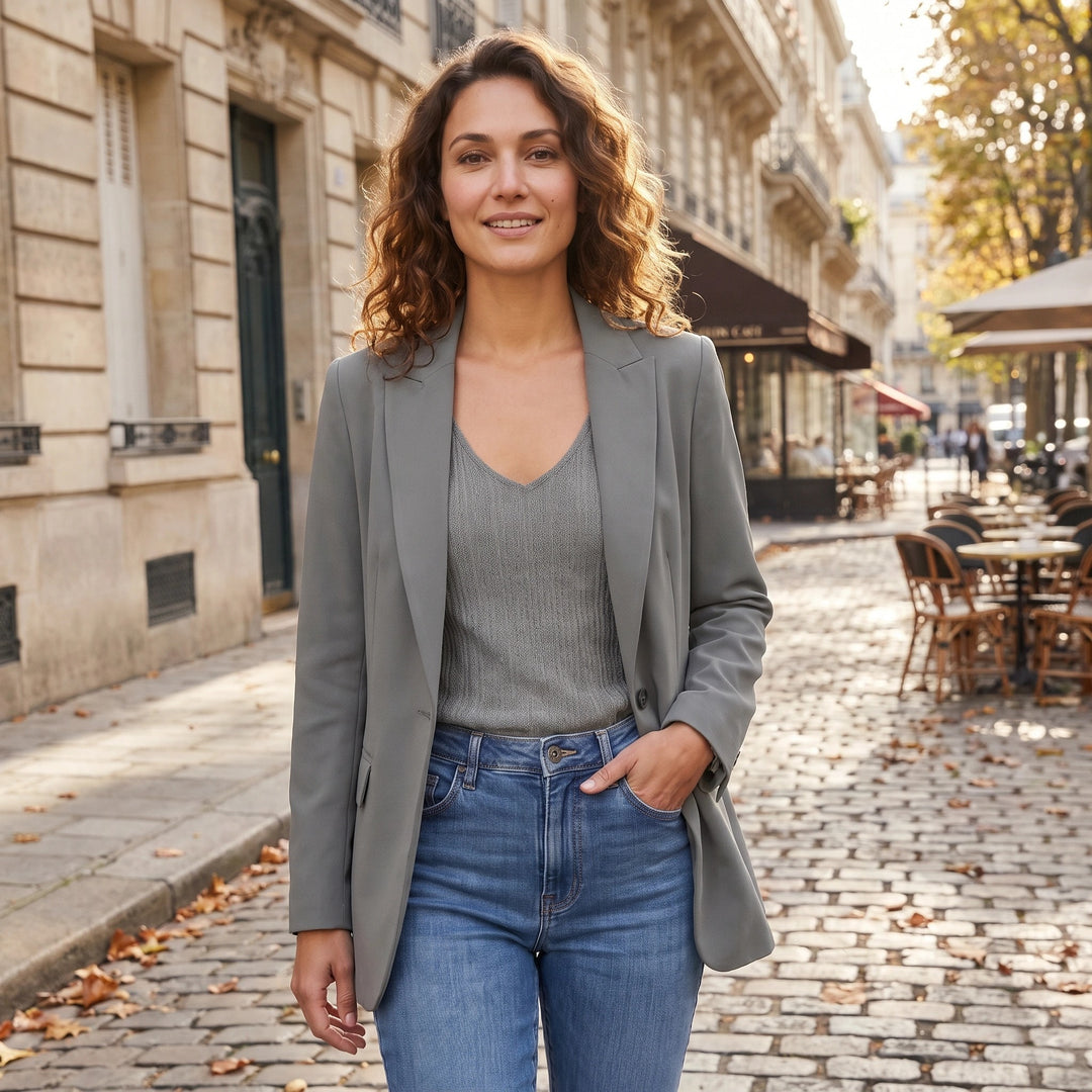Women's Open Front Long Blazer with Tailored Fit