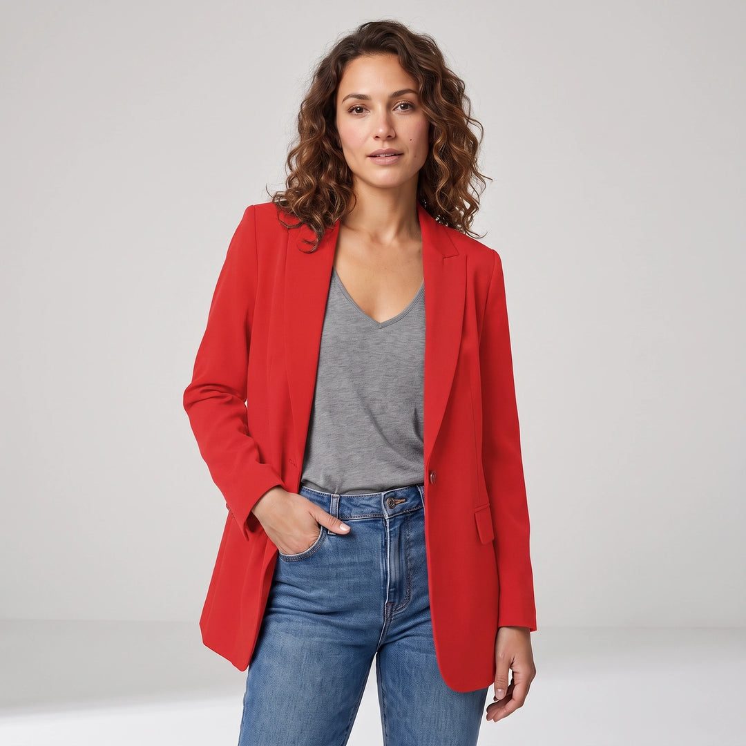 Women's Open Front Long Blazer with Tailored Fit